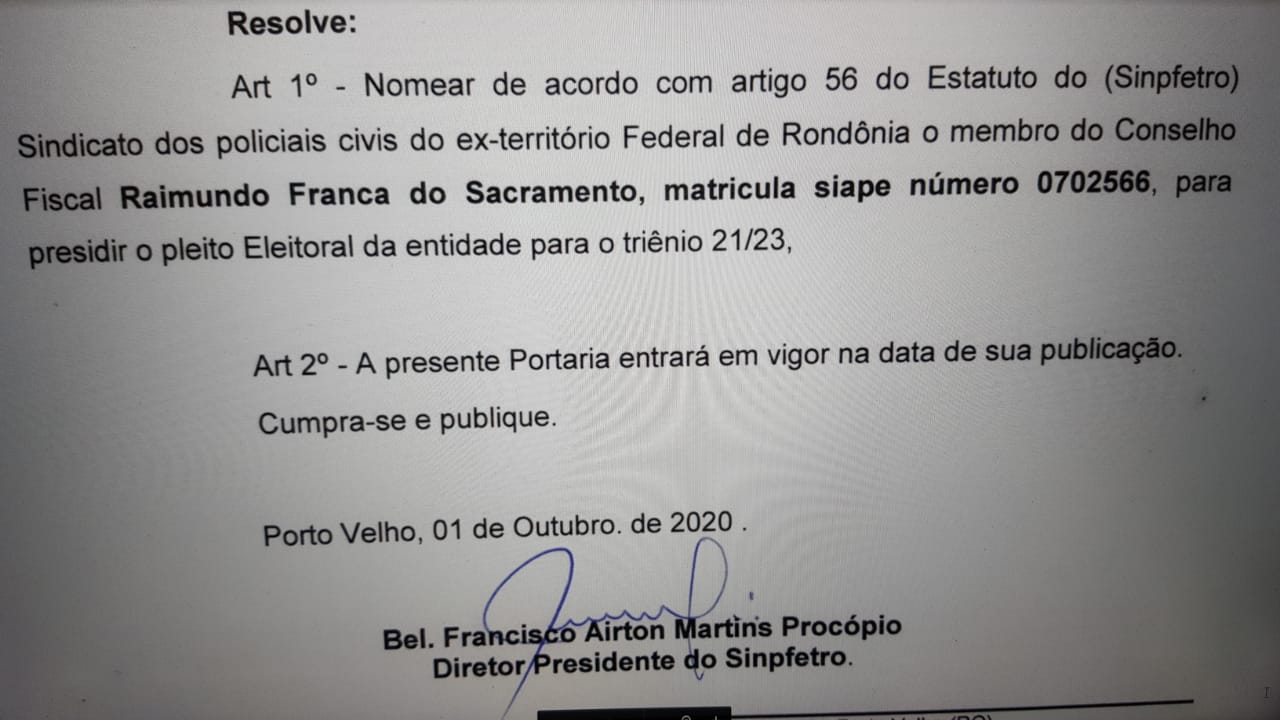 Portaria nº 001 do Sinpfetro Portaria nº 001 do Sinpfetro